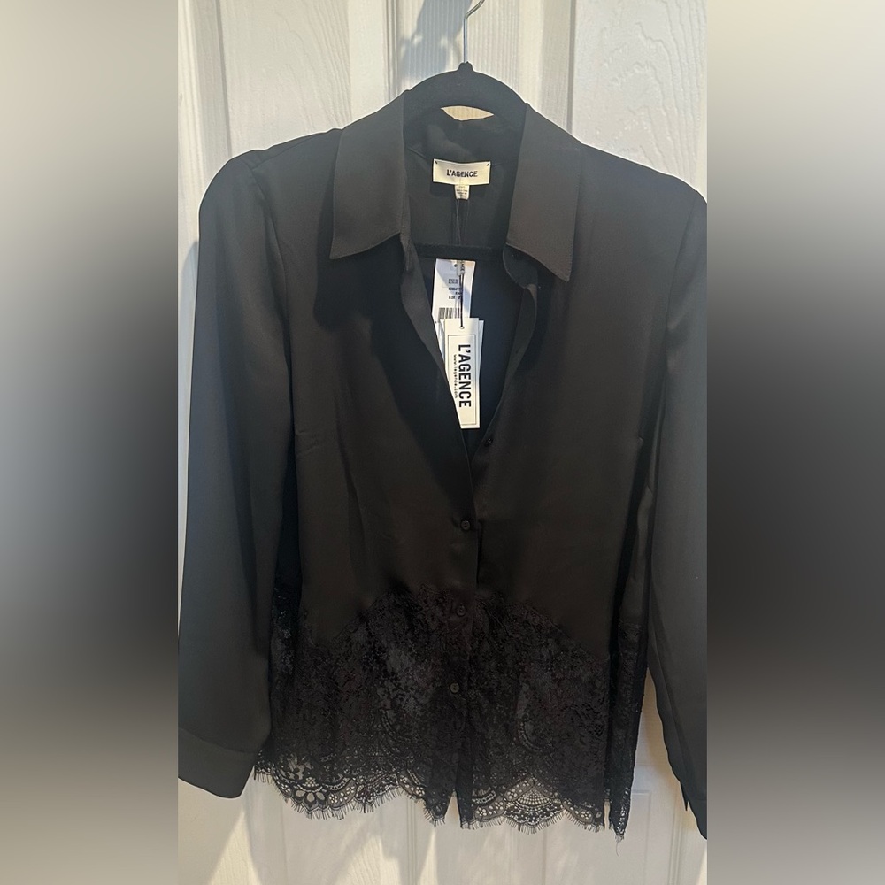 L Algence NWT button down black lace blouse